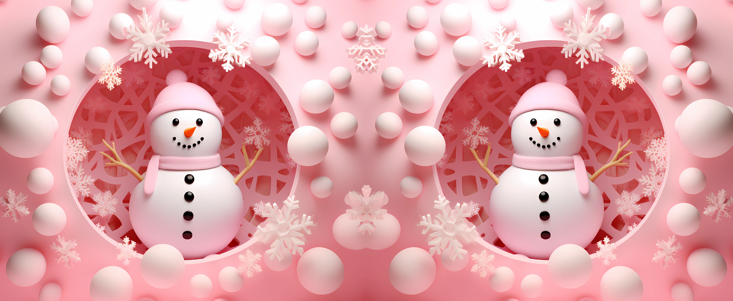 3D "Snowman" Winter Wonderland Mug - Pink & White