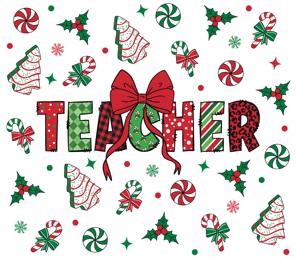 "Teacher" Christmas Tumbler - Festive Holiday Design