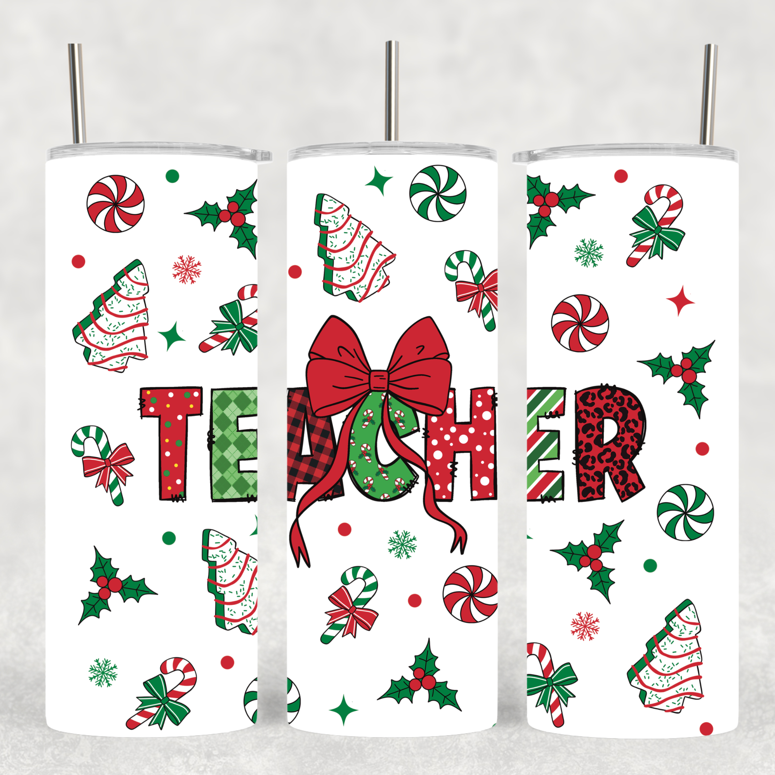 "Teacher" Christmas Tumbler - Festive Holiday Design