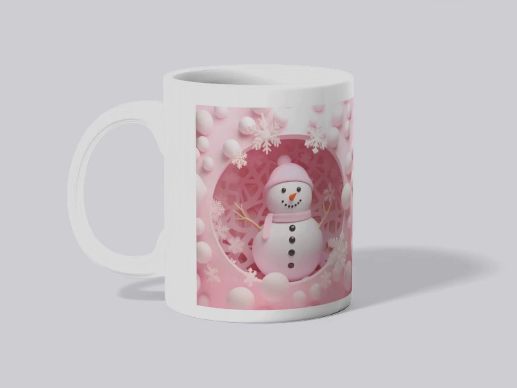 3D "Snowman" Winter Wonderland Mug - Pink & White