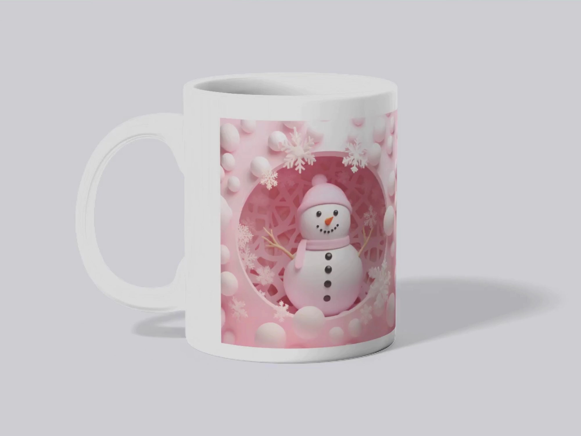 3D "Snowman" Winter Wonderland Mug - Pink & White
