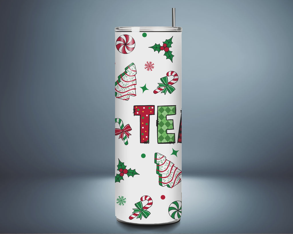 "Teacher" Christmas Tumbler - Festive Holiday Design