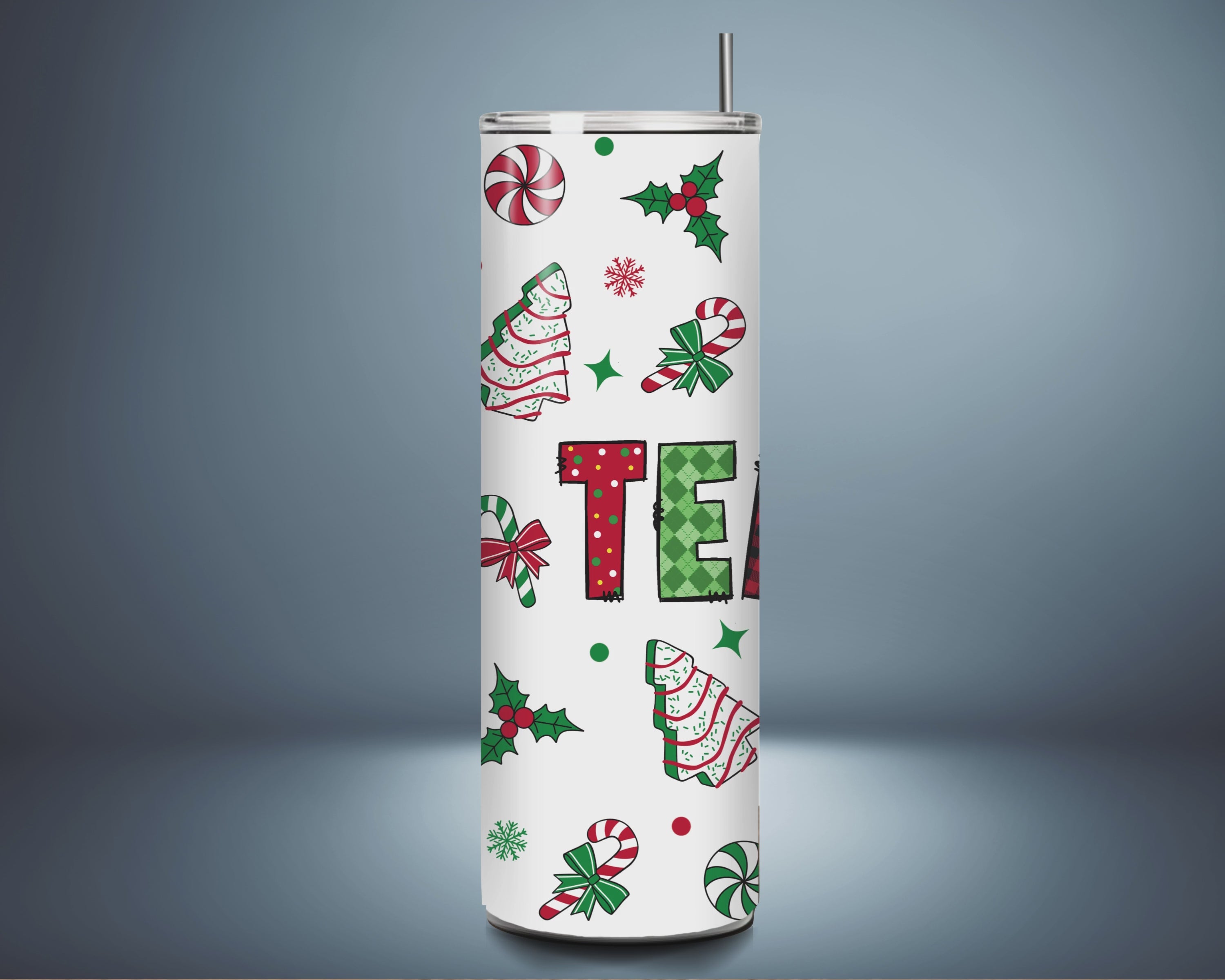 "Teacher" Christmas Tumbler - Festive Holiday Design