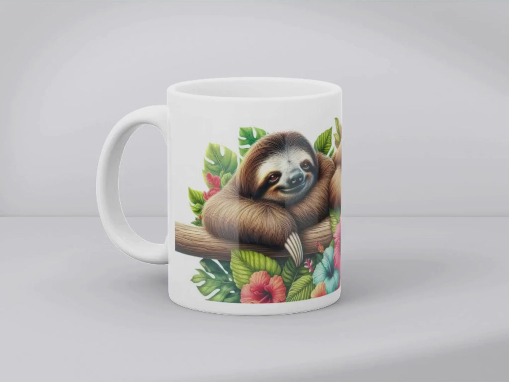 Tropical Sloth Mug - Vibrant Floral Design